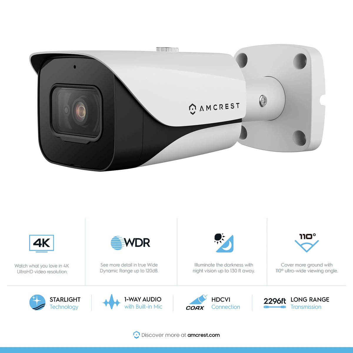 Amcrest 4K Bullet Analog Security Camera Built in Mic Wht AMC4KBC36-W