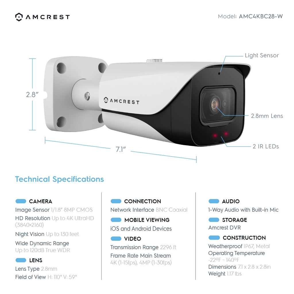 Amcrest 4K Bullet Analog Security Camera Built in Mic Wht AMC4KBC36-W