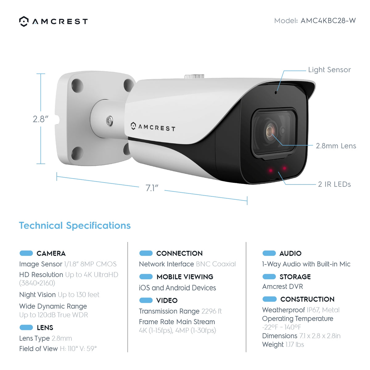 Amcrest 4K Bullet Analog Security Camera Built in Mic Wht AMC4KBC36-W