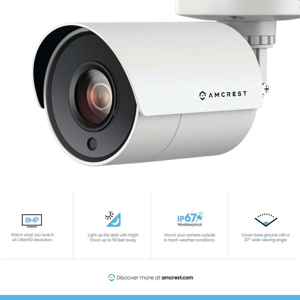 Amcrest 4K Security Camera System 4CH 8MP Video DVR with 4X 4K 8-Megapixel Indoor Outdoor Weatherproof IP67 Cameras, 2TB Hard Drive, 100ft Night Vision, for Home Business (AMDV80M4-4B-W)