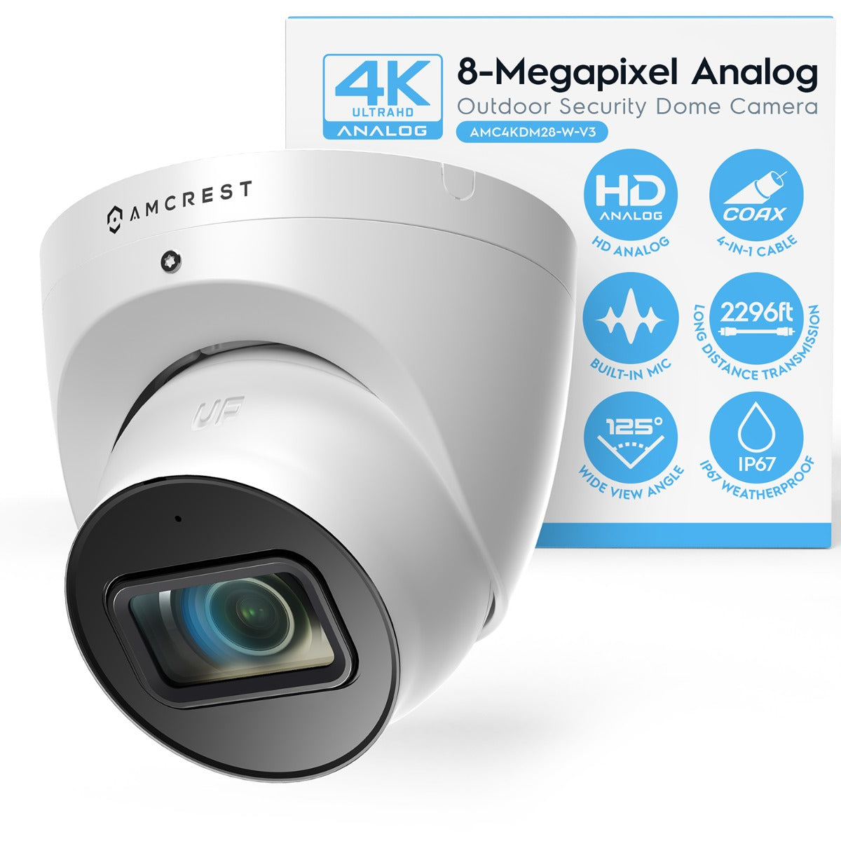 Amcrest 4K Dome Analog Security Camera 125° FOV White AMC4KDM28-W-V3