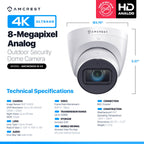 Amcrest 4K Dome Analog Security Camera 125° FOV White AMC4KDM28-W-V3