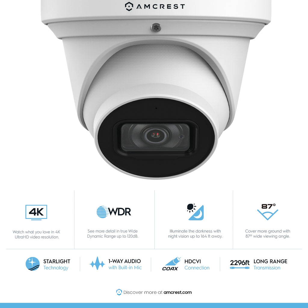 Amcrest 4K Dome Analog Security Camera Built in Mic White AMC4KDM36-W