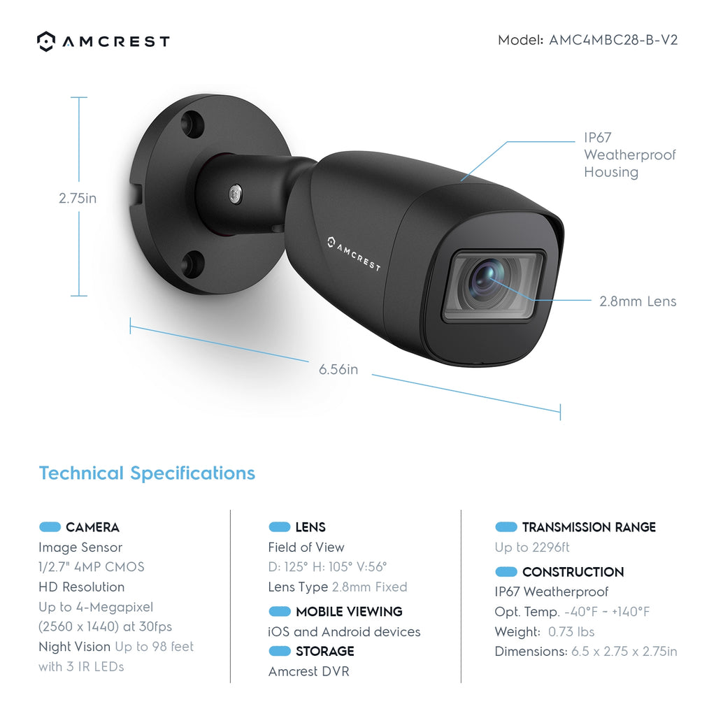 Amcrest 4MP Analog Bullet Security Camera Black AMC4MBC28-B-V2