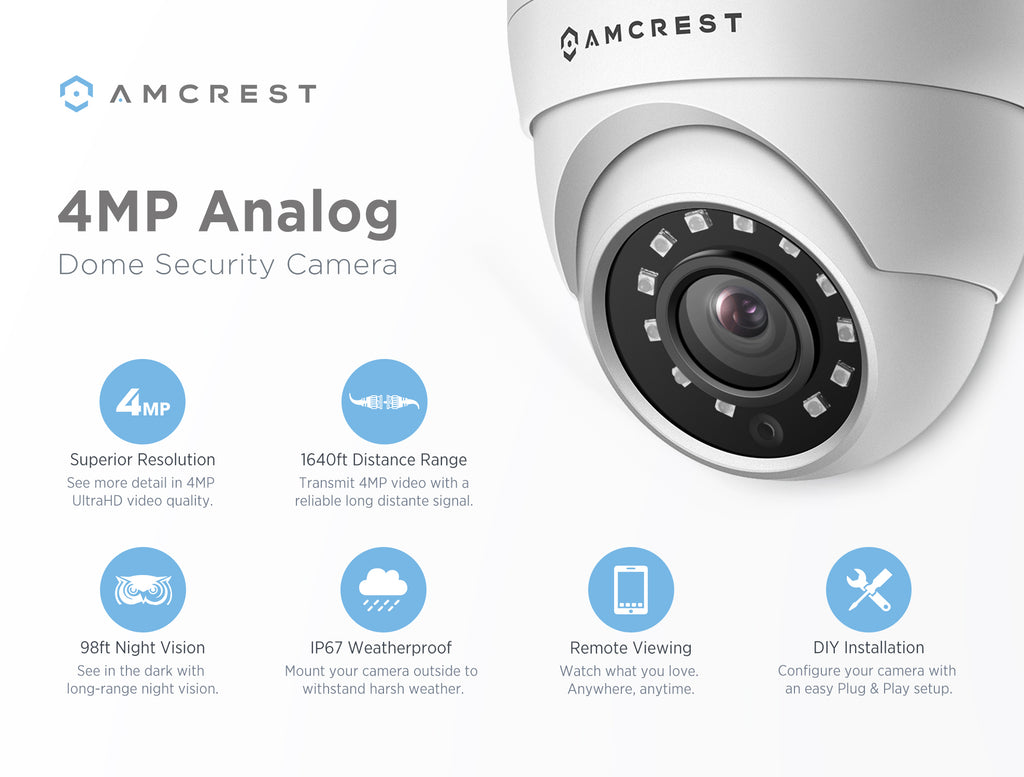 Amcrest UltraHD 1520P 2688TVL Dome Outdoor Security Camera, 4MP 2688x1520, 65ft Night Vision, Metal Housing, 2.8mm Lens, 99.7° Viewing Angle, Black (AMC4MDM28-W)