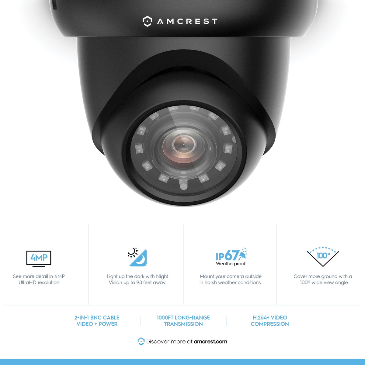 Amcrest UltraHD 4-Megapixel 8CH Video Security System with Eight 4.0MP Outdoor IP67 Bullet & Dome Cameras, 98ft Night Vision, Pre-Installed 1TB Hard Drive, (AMDV40M8-4B4D-B)