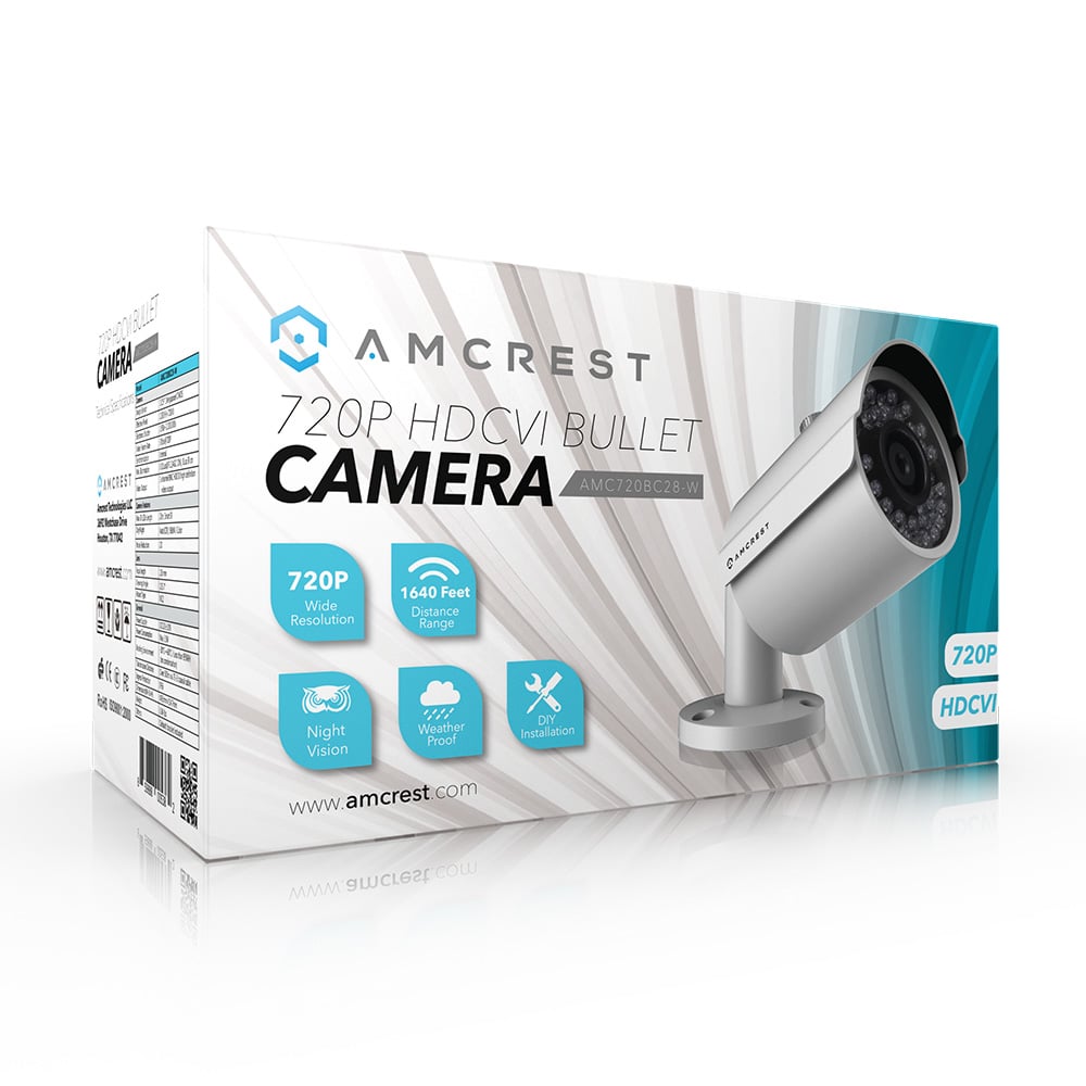 Amcrest HDCVI 720P 1280 TVL Bullet Weatherproof IP66 Camera with 20 LEDs for Night Vision, Long Distance Range up to 1640ft, 1 Year Warranty, and More (White) - Power supply and coaxial video cable are NOT INCLUDED