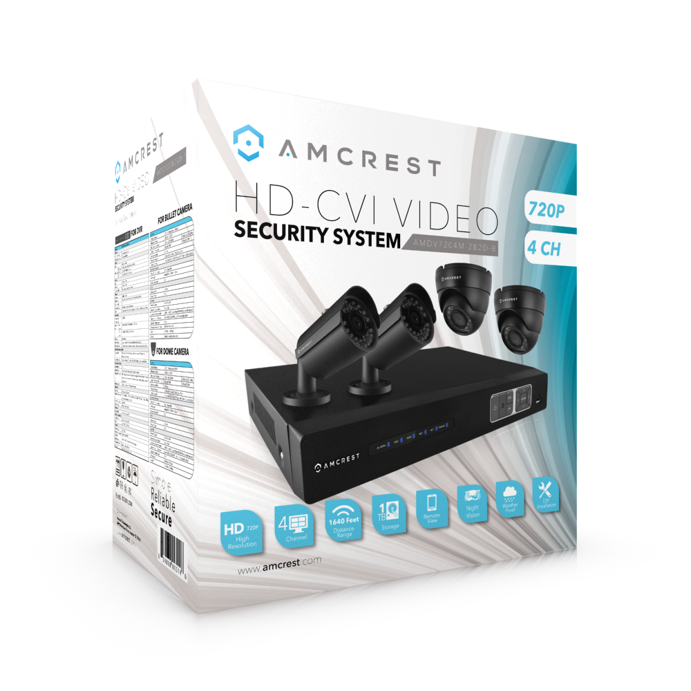 Amcrest 720P HDCVI 4CH 1TB DVR Security Camera System w/ 2 x 1MP Bullet Cameras & 2 x 1MP Dome Cameras
