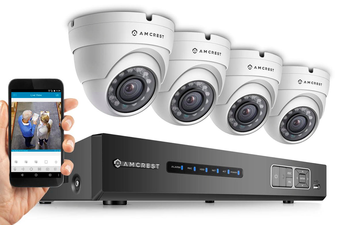Amcrest ProHD 1080P 4CH Video Security System - Four 2.1-Megapixel (1920TVL) Outdoor IP67 Dome Cameras, 2TB HDD, Night Vision, Remote Smartphone Access, White Mid (AMDV10804-4D-W)