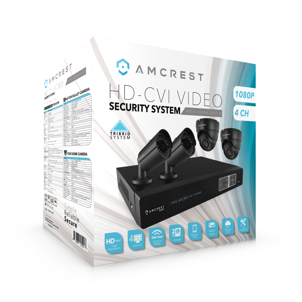 Amcrest ProHD 1080P 4CH Video Security System - Four 2.1-Megapixel (1920TVL) Outdoor IP67 Bullet & Dome Cameras, 2TB HDD, Night Vision, Remote Smartphone Access, Black Mid (AMDV10804-2B2D-B)