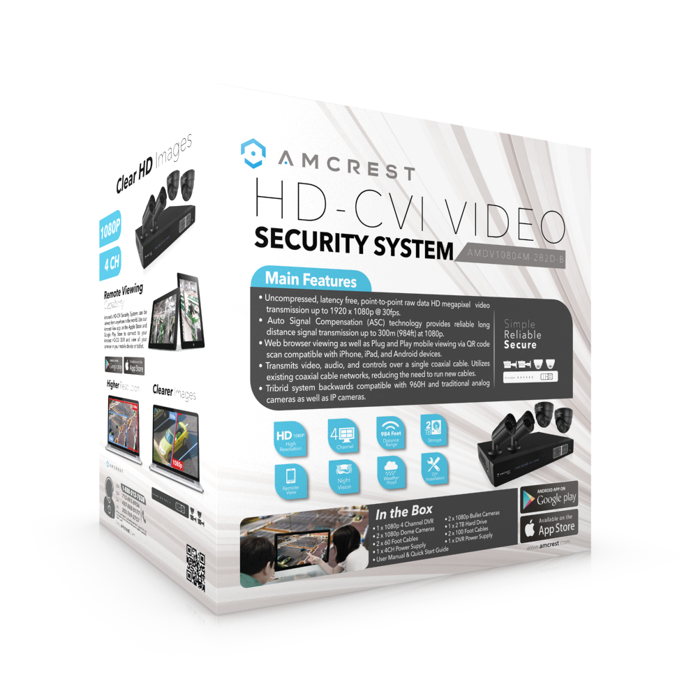 Amcrest ProHD 1080P 4CH Video Security System - Four 2.1-Megapixel (1920TVL) Outdoor IP67 Bullet & Dome Cameras, 2TB HDD, Night Vision, Remote Smartphone Access, Black Mid (AMDV10804-2B2D-B)