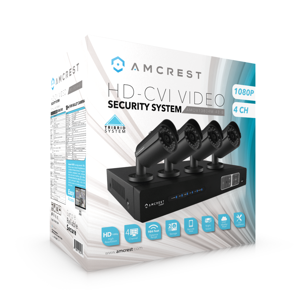 Amcrest ProHD 1080P 4CH Video Security System - Four 2.1-Megapixel (1920TVL) Outdoor IP67 Bullet Cameras, 2TB HDD, Night Vision, Remote Smartphone Access, Black Mid (AMDV10804-4B-B)