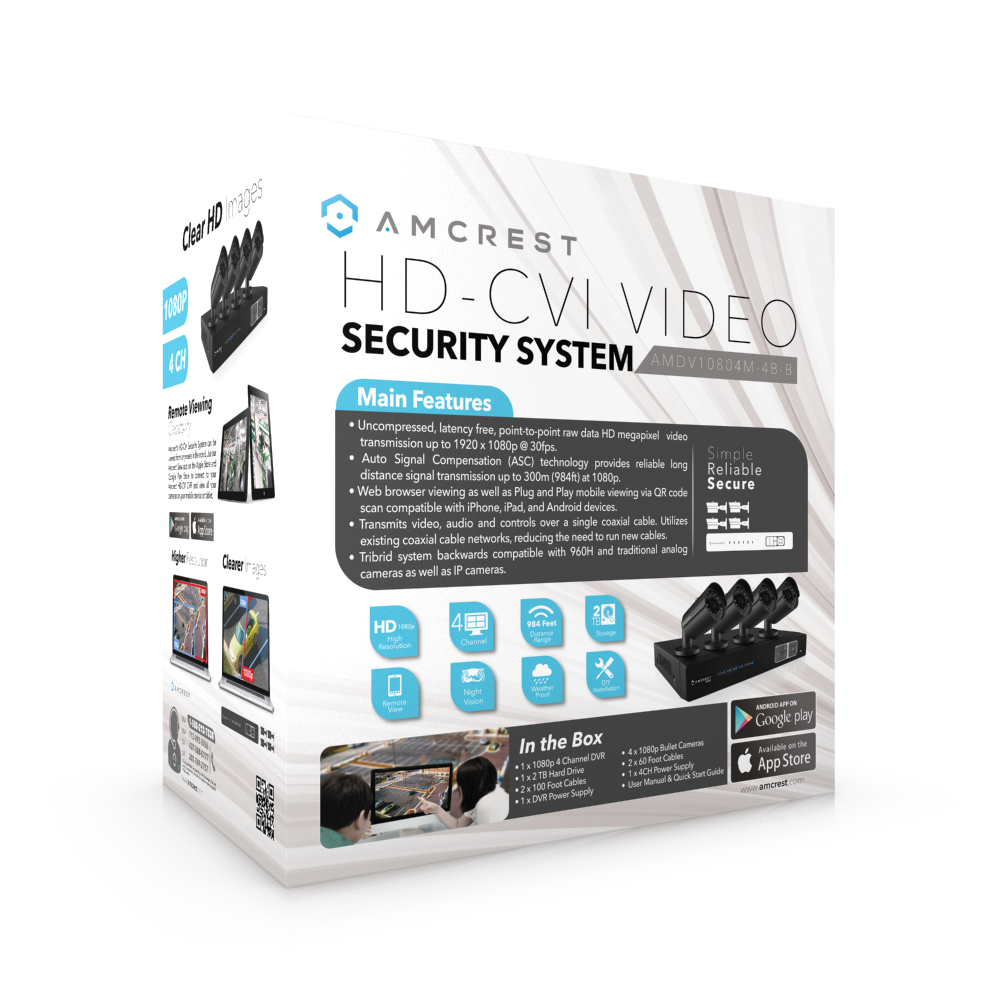 Amcrest ProHD 1080P 4CH Video Security System - Four 2.1-Megapixel (1920TVL) Outdoor IP67 Bullet Cameras, 2TB HDD, Night Vision, Remote Smartphone Access, Black Mid (AMDV10804-4B-B)