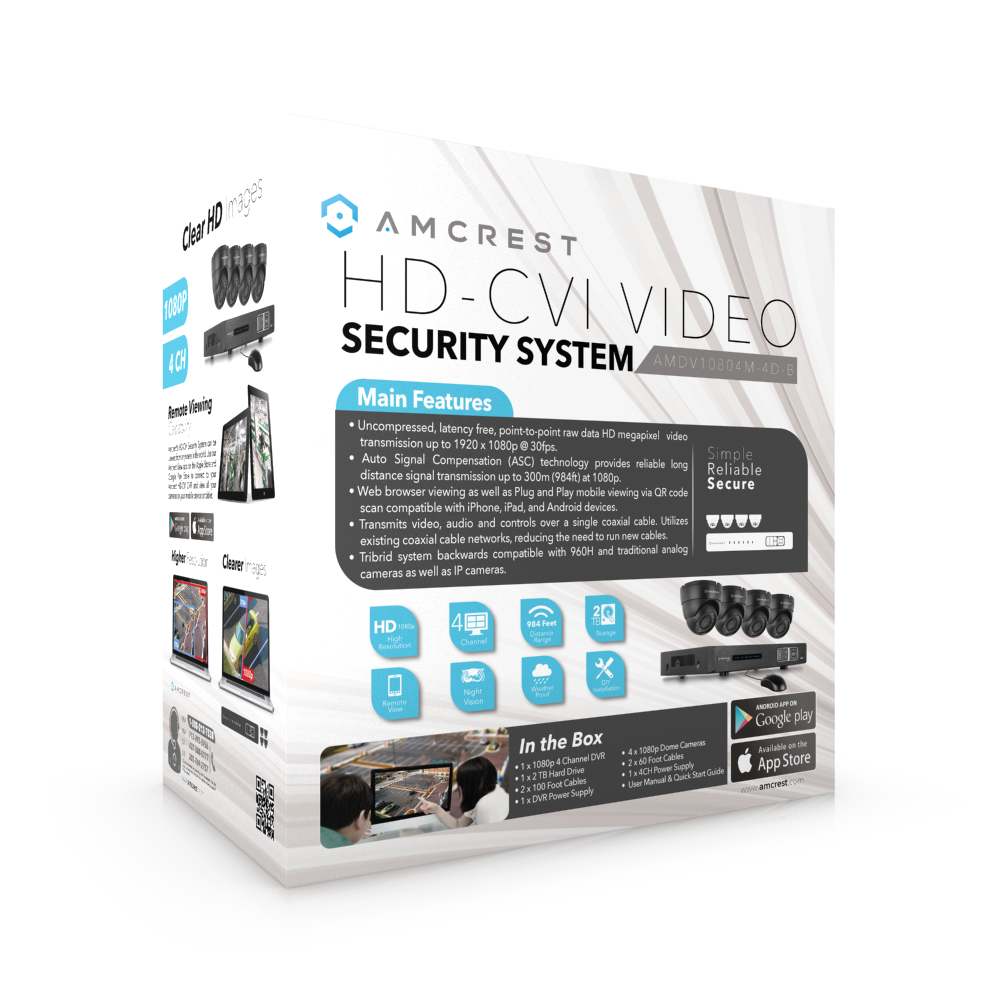 Amcrest ProHD 1080P 4CH Video Security System - Four 2.1-Megapixel (1920TVL) Outdoor IP67 Dome Cameras, 2TB HDD, Night Vision, Remote Smartphone Access, White Mid (AMDV10804-4D-W)