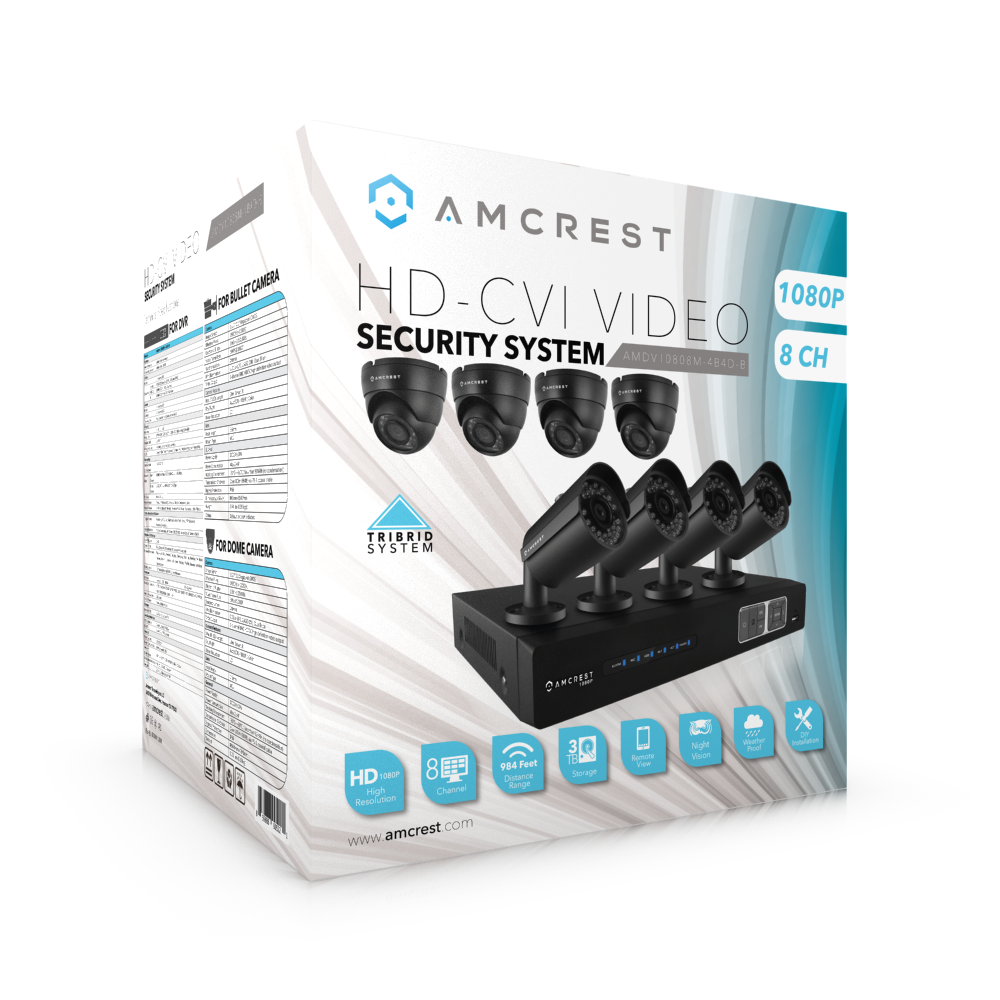 Amcrest ProHD 1080P 8CH Video Security System - Eight 2.1-Megapixel (1920TVL) Outdoor IP67 Bullet & Dome Cameras, 2TB HDD, Night Vision, Remote Smartphone Access, Black Mid (AMDV10808M-4B4D-B)