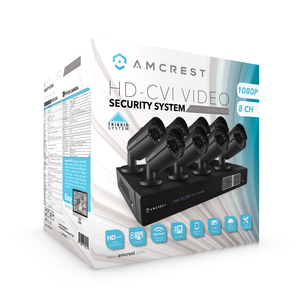 Amcrest ProHD 1080P 8CH Video Security System - Eight 2.1-Megapixel (1920TVL) Outdoor IP67 Bullet Cameras, 2TB HDD, Night Vision, Remote Smartphone Access, Black Mid (AMDV10808M-8B-B)