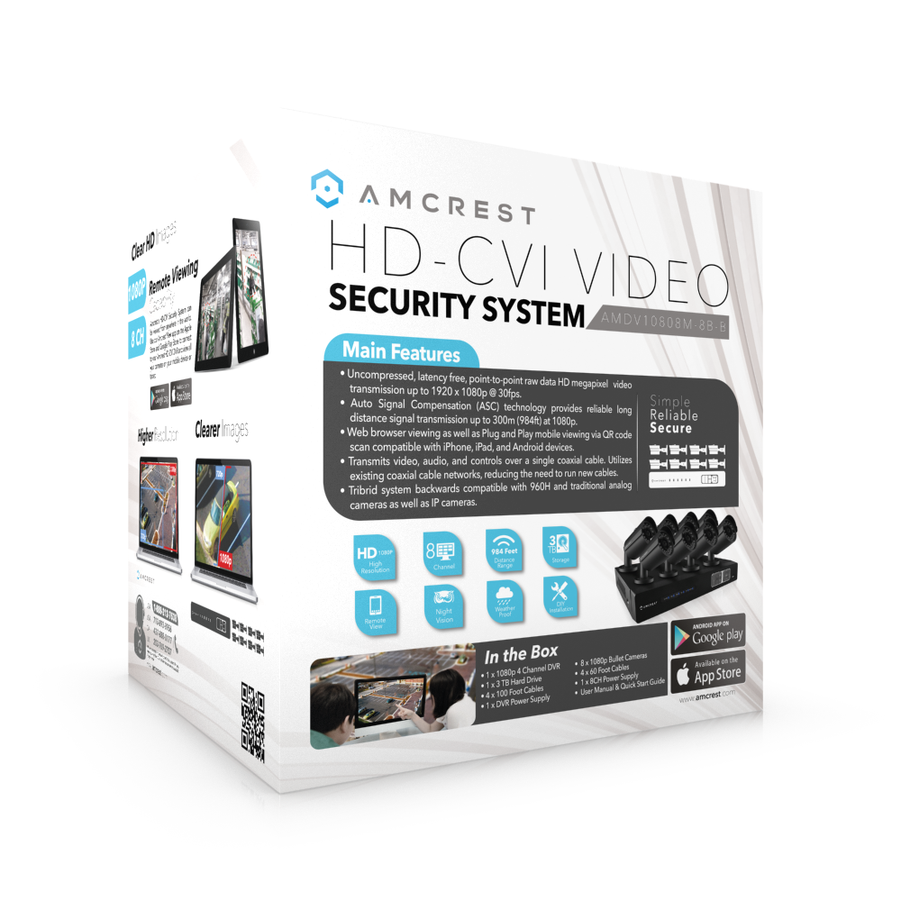 Amcrest ProHD 1080P 8CH Video Security System - Eight 2.1-Megapixel (1920TVL) Outdoor IP67 Bullet Cameras, 2TB HDD, Night Vision, Remote Smartphone Access, Black Mid (AMDV10808M-8B-B)