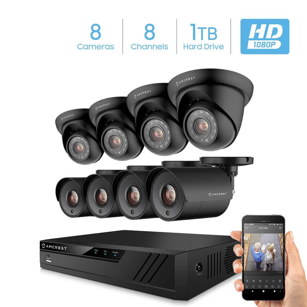Amcrest ProHD 2-Megapixel 8CH Video Security System with Eight 2.0 MP (1920TVL) Outdoor IP67 Bullet & Dome Cameras, 98ft Night Vision, Pre-Installed 1TB Hard Drive, (AMDV20M8-4B4D-B)