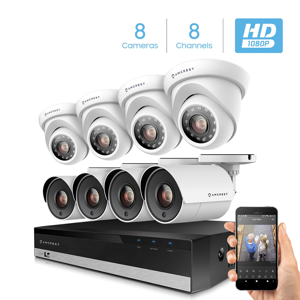 Amcrest ProHD 2-Megapixel 8CH Video Security System with Eight 2.0 MP (1920TVL) Outdoor IP67 Bullet & Dome Cameras, 98ft Night Vision, Pre-Installed 1TB Hard Drive, (AMDV20M8-4B4D-W)