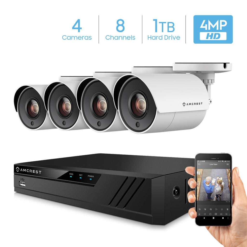 Amcrest UltraHD 4-Megapixel 8CH Video Security System with Four 4.0MP Outdoor IP67  Bullet Cameras, 98ft Night Vision, Pre-Installed 1TB Hard Drive, (AMDV40M8-4B-W)