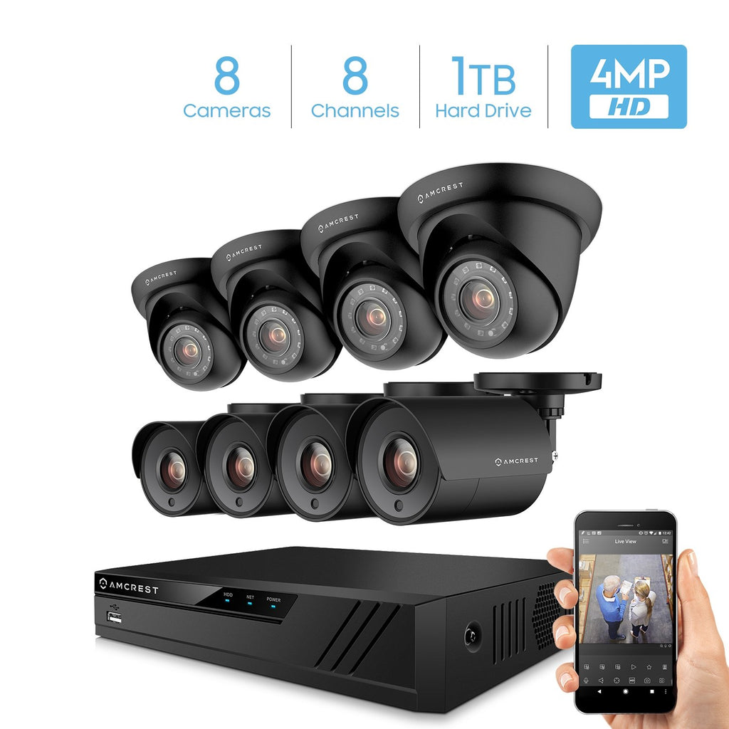 Amcrest UltraHD 4-Megapixel 8CH Video Security System with Eight 4.0MP Outdoor IP67 Bullet & Dome Cameras, 98ft Night Vision, Pre-Installed 1TB Hard Drive, (AMDV40M8-4B4D-B)