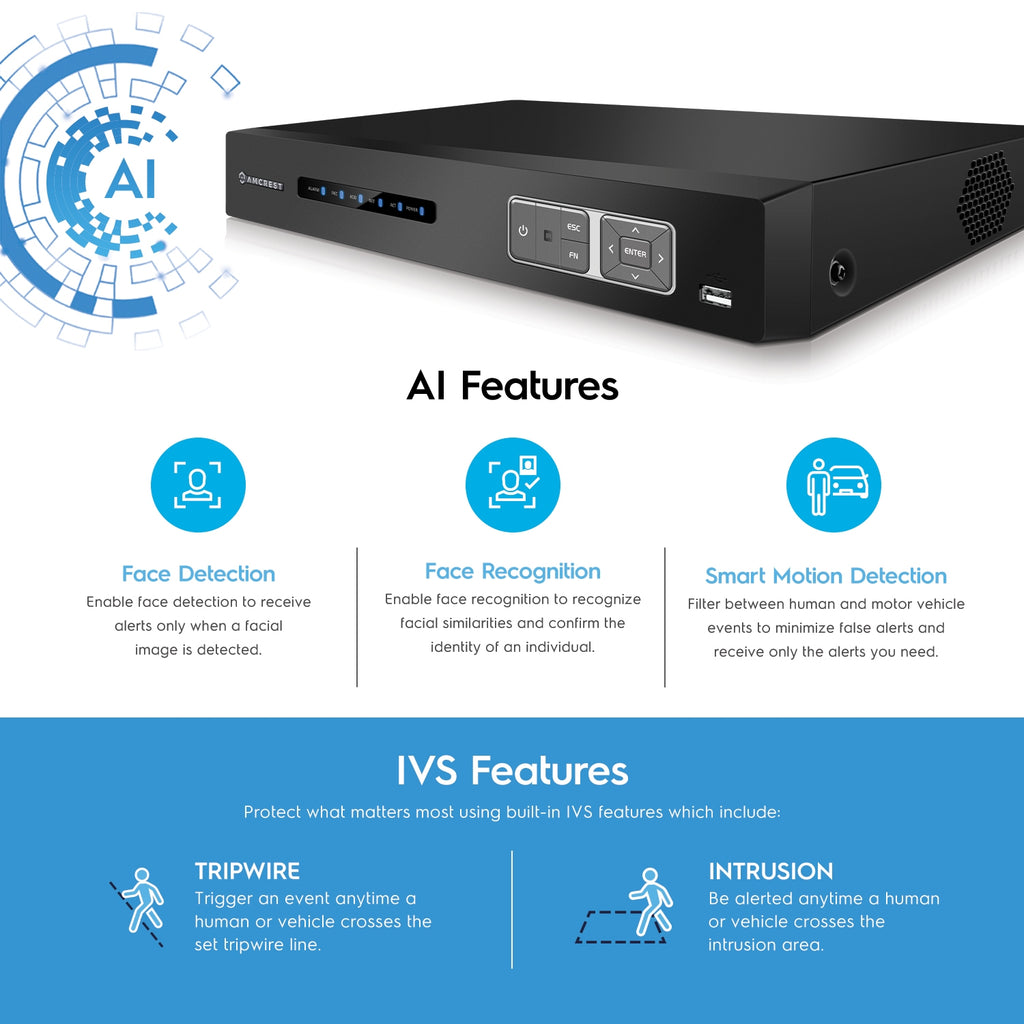 Amcrest 4K UltraHD 16 Channel AI DVR Security Camera System Recorder with Preinstalled 4TB HDD, 8MP Security DVR for Analog Security Cameras & Amcrest IP Cameras, AI Smart DVR, Cameras NOT Included (AMDV5116-4TB)