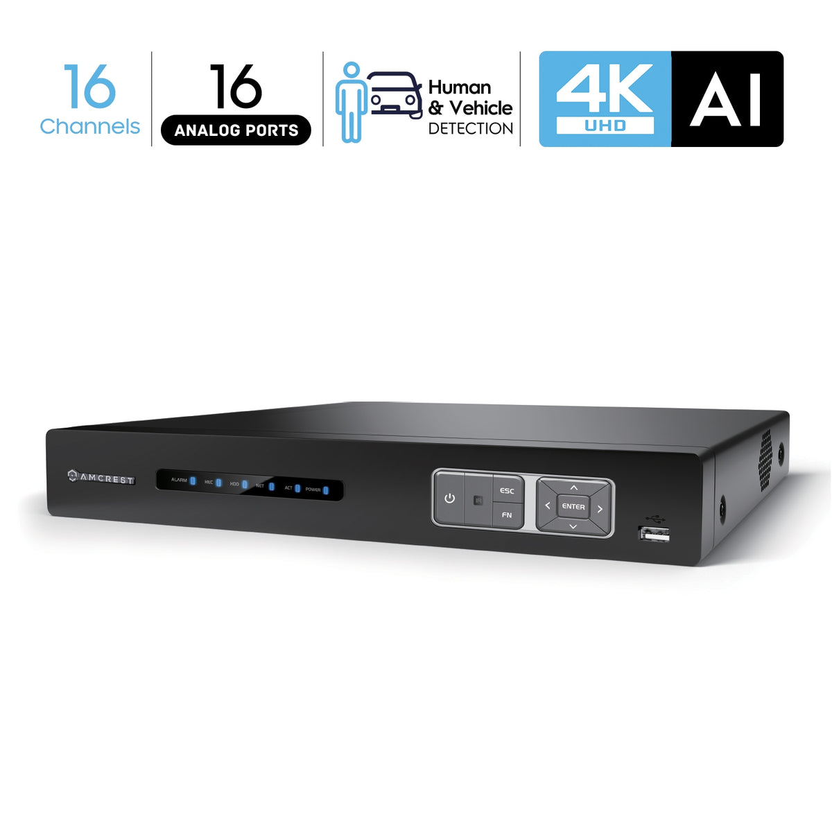 Amcrest 4K UltraHD 16 Channel AI DVR Security Camera System Recorder, 8MP Security DVR for Analog Security Cameras & Amcrest IP Cameras, AI Smart DVR, HDD & Cameras NOT Included (AMDV5116-I3)