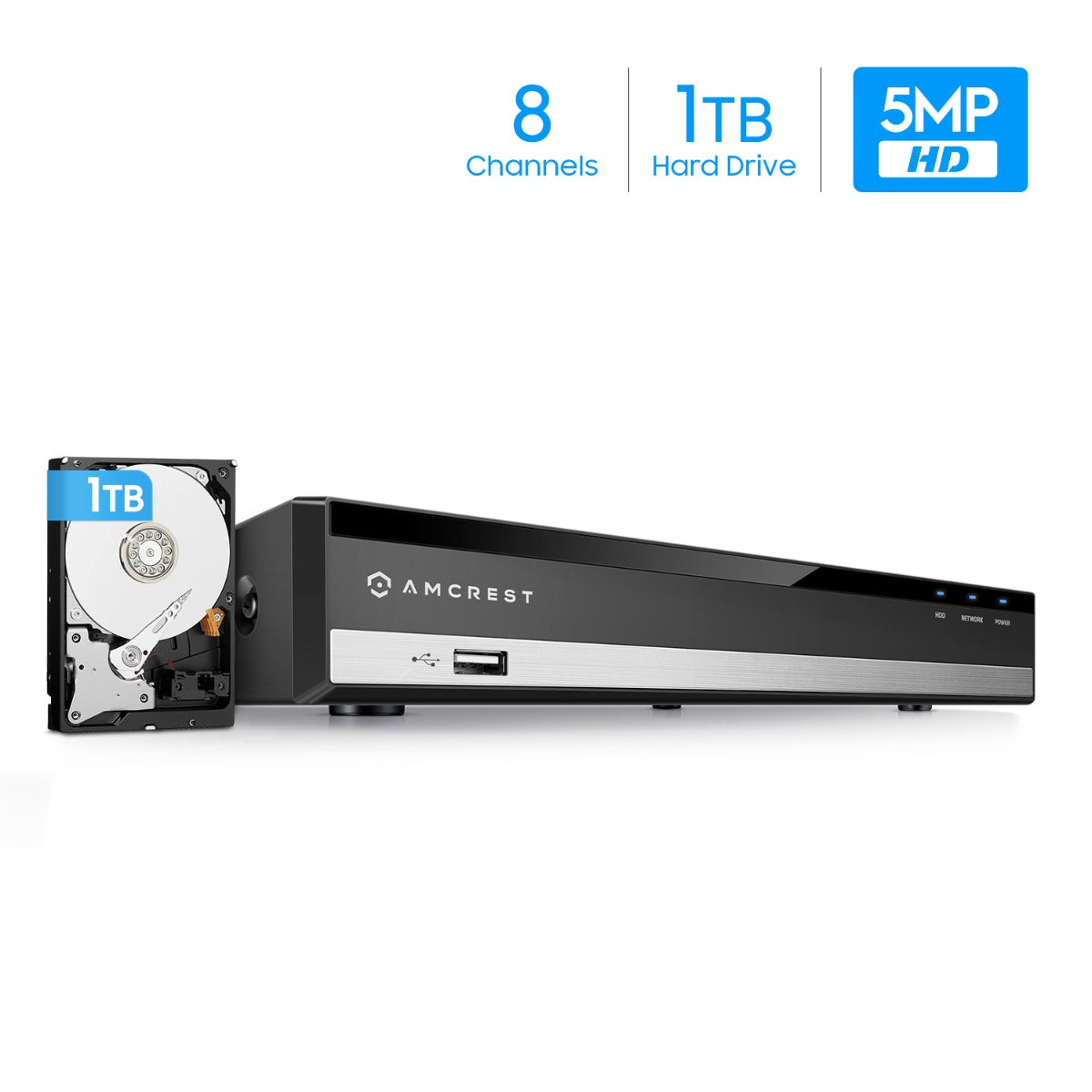 Amcrest 5-Megapixel UltraHD 8 Channel DVR Security Camera System Recorder, 5-Megapixel Security DVR for Analog Security Cameras, Remote Smartphone Access, Pre-Installed 1TB Hard Drive, Cameras NOT Included (AMDV5M8-1TB)