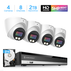 Amcrest 5-Megapixel UltraHD 8 Channel DVR Security Camera System Recorder, (4) x 5-Megapixel IP67 Weatherproof Turret Analog Cameras, Pre-Installed 2TB Hard Drive, AMDV5M8-4TN-W-2TB