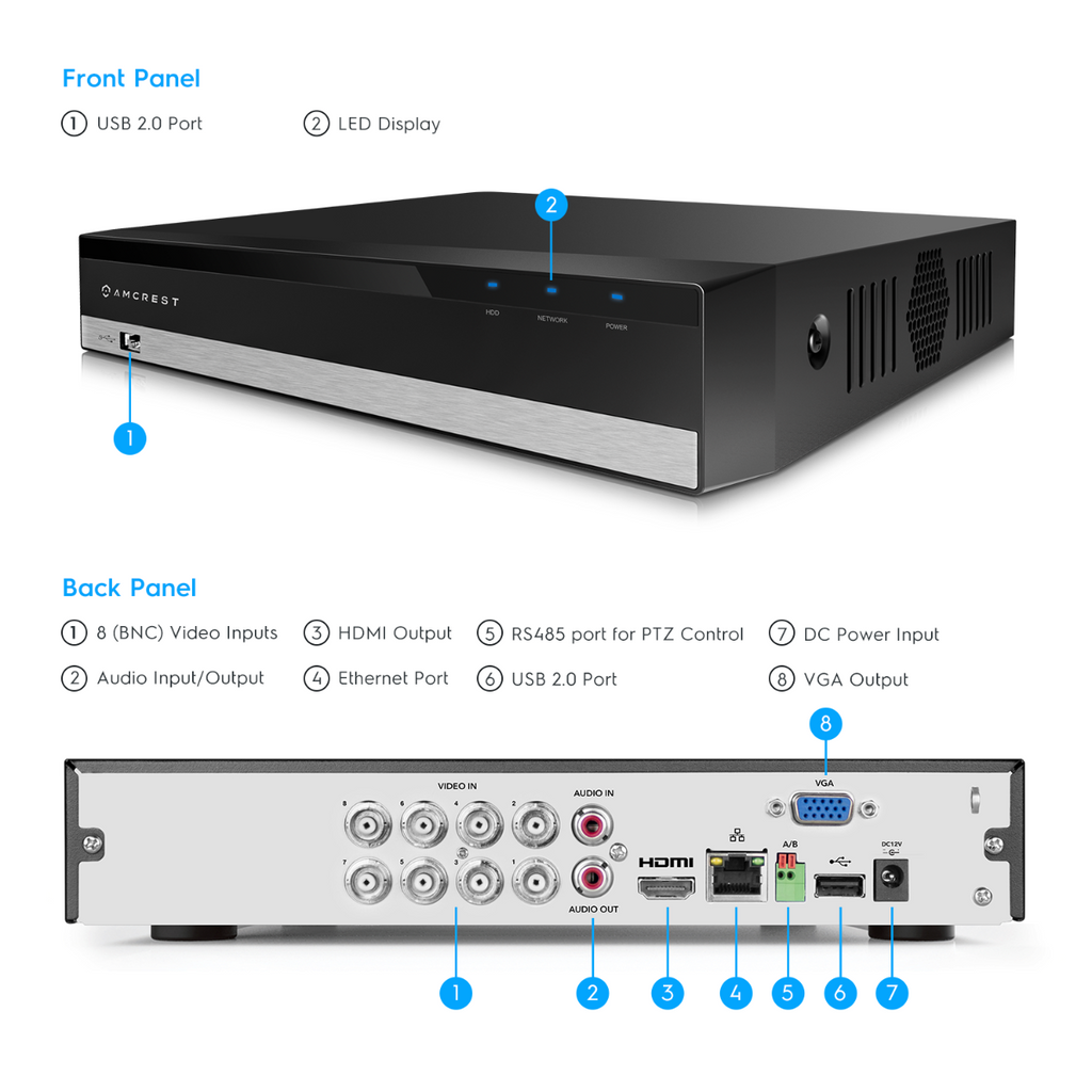 Amcrest 5-Megapixel UltraHD 8 Channel DVR Security Camera System Recorder, 5-Megapixel Security DVR for Analog Security Cameras, Remote Smartphone Access, Pre-Installed 4TB Hard Drive, Cameras NOT Included (AMDV5M8-4TB)