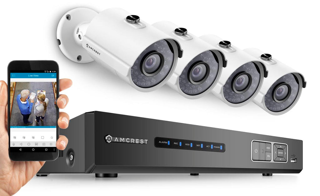 Amcrest ProHD 720P 4CH Video Security System - Four 1.0-Megapixel (1280TVL) Outdoor IP67 Bullet, 1TB HDD, Night Vision, Remote Smartphone Access, White Mid (AMDV7204-4B-W)
