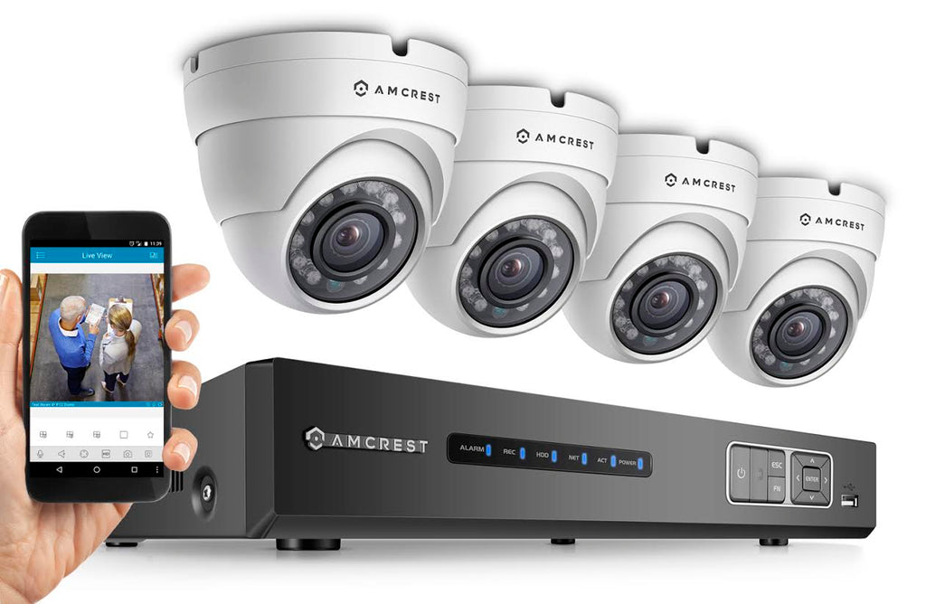 Amcrest ProHD 720P 4CH Video Security System - Four 1.0-Megapixel (1280TVL) Outdoor IP67 Dome 1TB HDD, Night Vision, Remote Smartphone Access, White Mid (AMDV7204-4D-W)