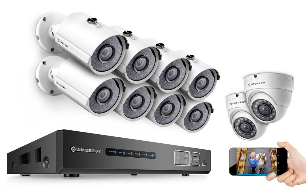 Amcrest ProHD 720P 16CH Video Security System - Ten 1.0-Megapixel (1280TVL) Outdoor IP67 Bullet & Dome Cameras, 3TB HDD, Night Vision, Remote Smartphone Access, White Mid (AMDV72016-8B2D-W)