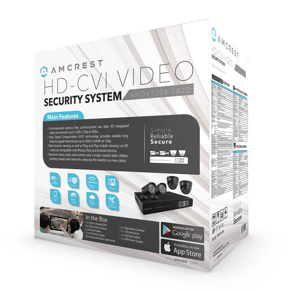 Amcrest ProHD 720P 4CH Video Security System - Four 1.0-Megapixel (1280TVL) Outdoor IP67 Bullet & Dome Cameras, 1TB HDD, Night Vision, Remote Smartphone Access, White Mid (AMDV7204M-2B2D-W)