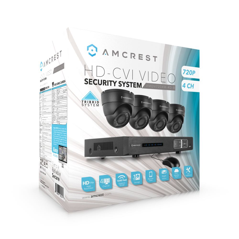 Amcrest ProHD 720P 4CH Video Security System - Four 1.0-Megapixel (1280TVL) Outdoor IP67 Dome 1TB HDD, Night Vision, Remote Smartphone Access, Black Mid (AMDV7204M-4D-B)