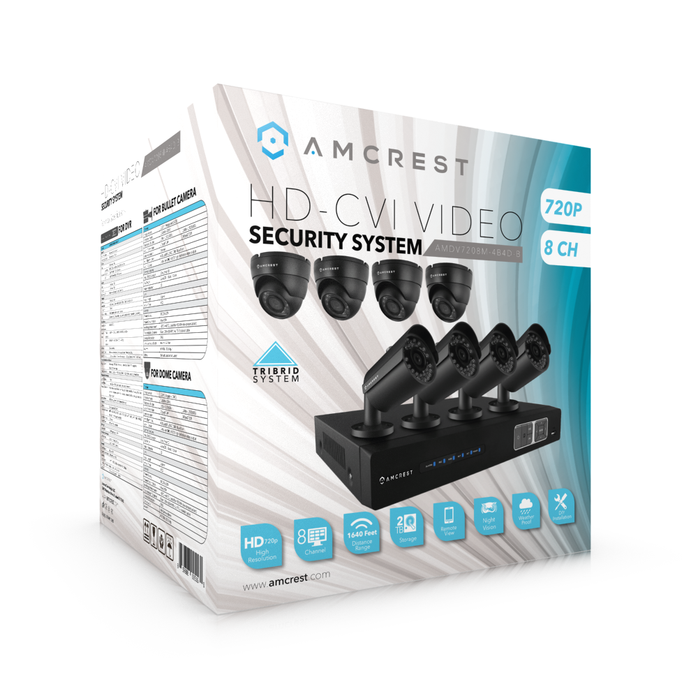 Amcrest ProHD 720P 8CH Video Security System - Eight 1.0-Megapixel (1280TVL) Outdoor IP67 Bullet & Dome Cameras, 2TB HDD, Night Vision, Remote Smartphone Access, Black Mid (AMDV7208M-4B4D-B)