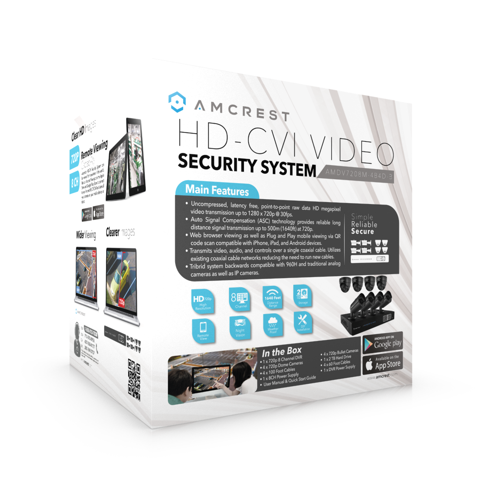 Amcrest ProHD 720P 8CH Video Security System - Eight 1.0-Megapixel (1280TVL) Outdoor IP67 Bullet & Dome Cameras, 2TB HDD, Night Vision, Remote Smartphone Access, Black Mid (AMDV7208M-4B4D-B)