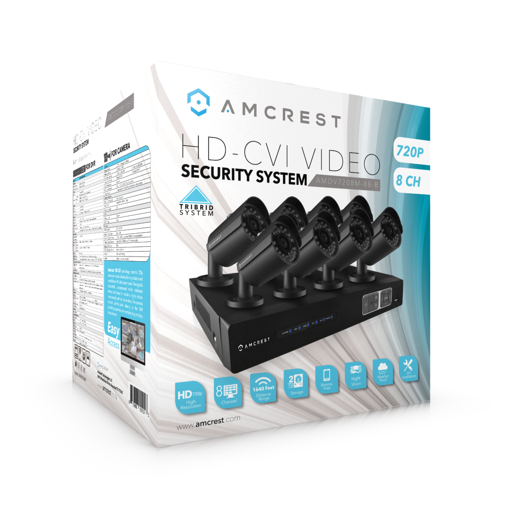 Amcrest ProHD 720P 8CH Video Security System - Eight 1.0-Megapixel (1280TVL) Outdoor IP67 Bullet Cameras, 2TB HDD, Night Vision, Remote Smartphone Access, Black Mid (AMDV7208-8B-B)