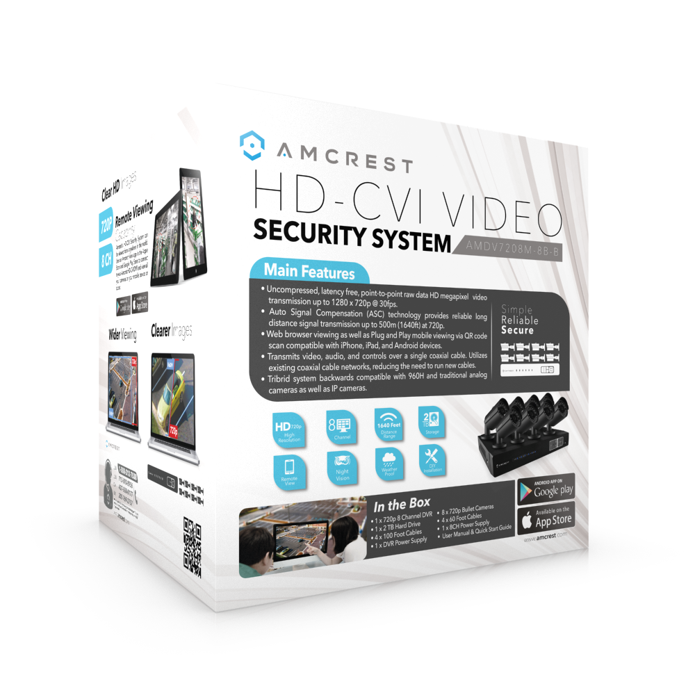 Amcrest ProHD 720P 8CH Video Security System - Eight 1.0-Megapixel (1280TVL) Outdoor IP67 Bullet Cameras, 2TB HDD, Night Vision, Remote Smartphone Access, Black Mid (AMDV7208-8B-B)