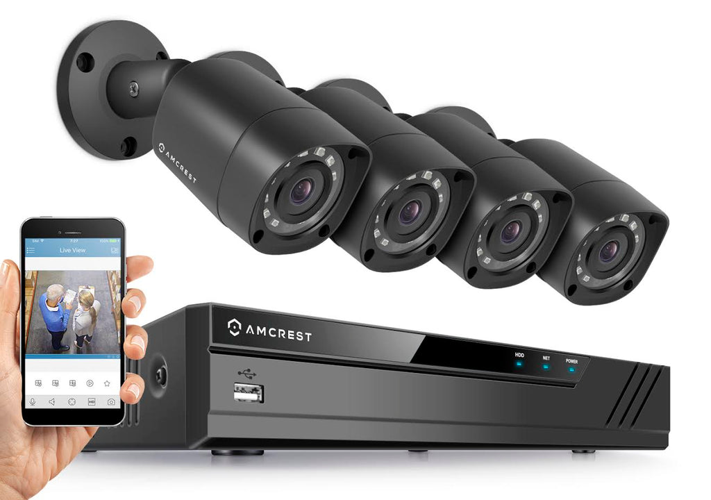 Amcrest HD 1080P-Lite 4CH Video Security System w/ Four 1.0 Megapixel IP67 Outdoor Bullet Cameras, 65ft Night Vision, 1TB HDD, (AMDV7214-4B-B)