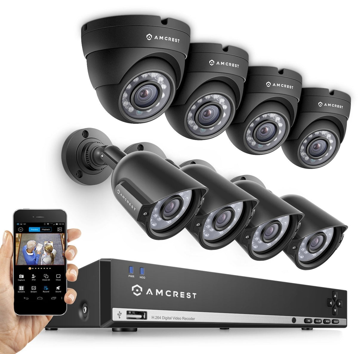 Amcrest 960H 8CH 1TB DVR Security Camera System w/ 4 x 800+ TVL Bullet Cameras & 4 x 800+ TVL Dome Cameras