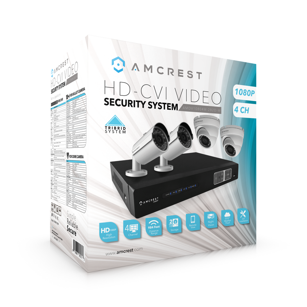 Amcrest ProHD 1080P 4CH Video Security System - Four 2.1-Megapixel (1920TVL) Outdoor IP67 Bullet & Dome Cameras, 2TB HDD, Night Vision, Remote Smartphone Access, White Mid (AMDV10804-2B2D-W)