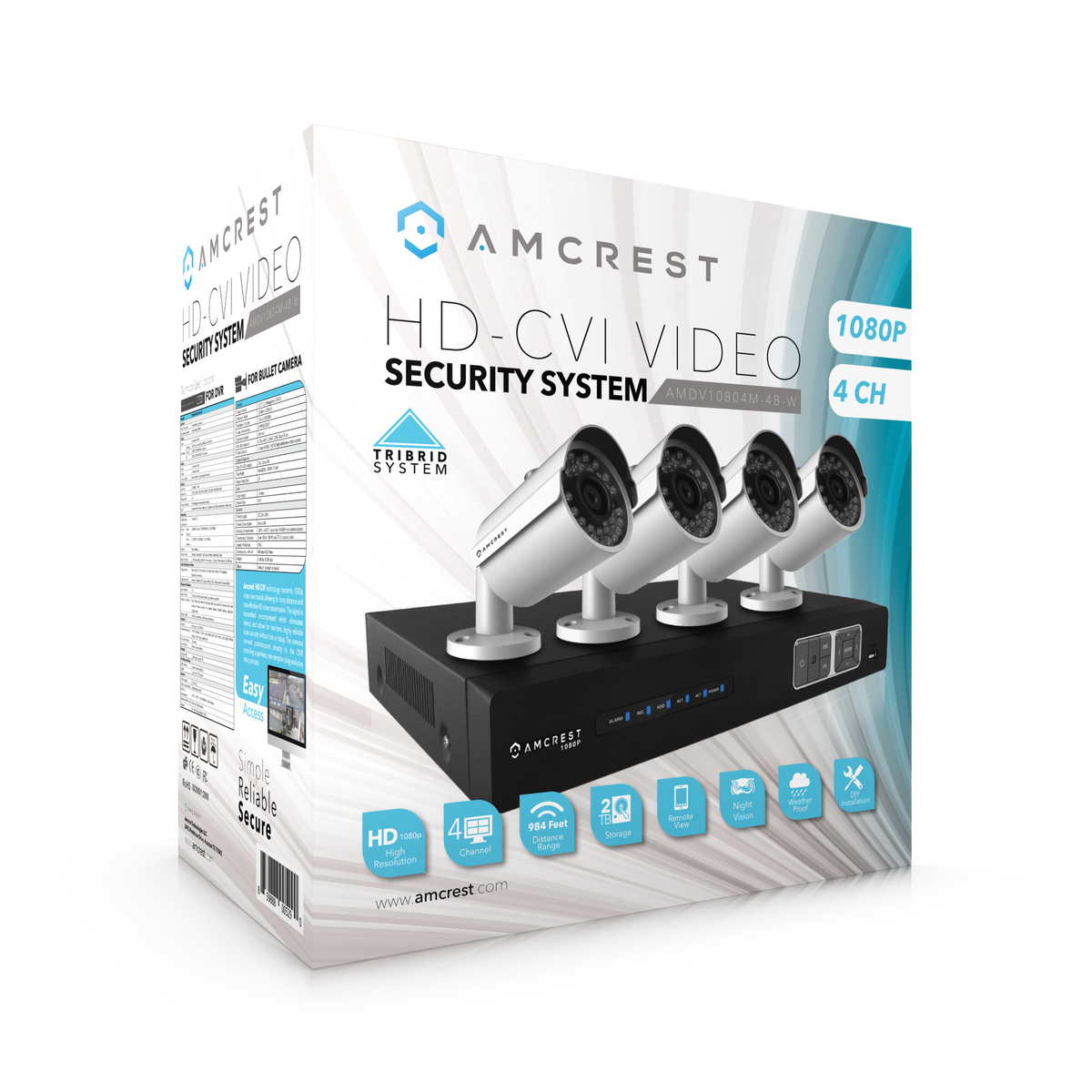 Amcrest ProHD 1080P 4CH Video Security System - Four 2.1-Megapixel (1920TVL) Outdoor IP67 Bullet Cameras, 2TB HDD, Night Vision, Remote Smartphone Access, White Mid (AMDV10804-4B-W)