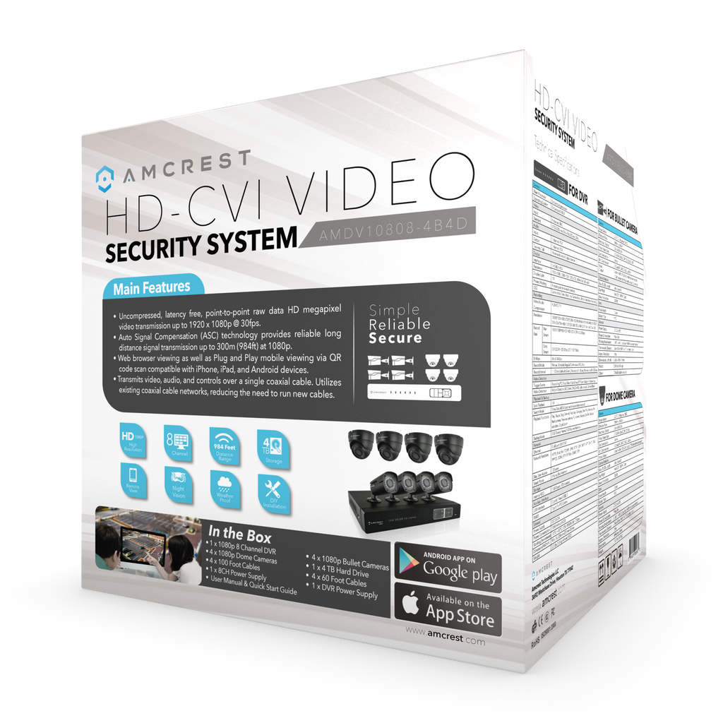 Amcrest ProHD 1080P 8CH Video Security System - Eight 2.1-Megapixel (1920TVL) Outdoor IP67 Bullet & Dome Cameras, 2TB HDD, Night Vision, Remote Smartphone Access, White Mid (AMDV10808M-4B4D-W)