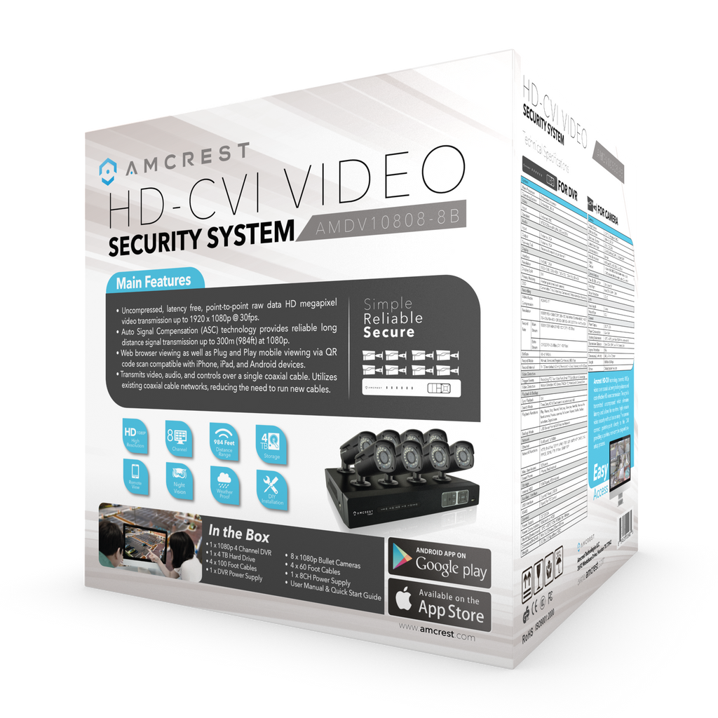 Amcrest ProHD 1080P 8CH Video Security System - Eight 2.1-Megapixel (1920TVL) Outdoor IP67 Bullet Cameras, 2TB HDD, Night Vision, Remote Smartphone Access, White Mid (AMDV10808M-8B-W)