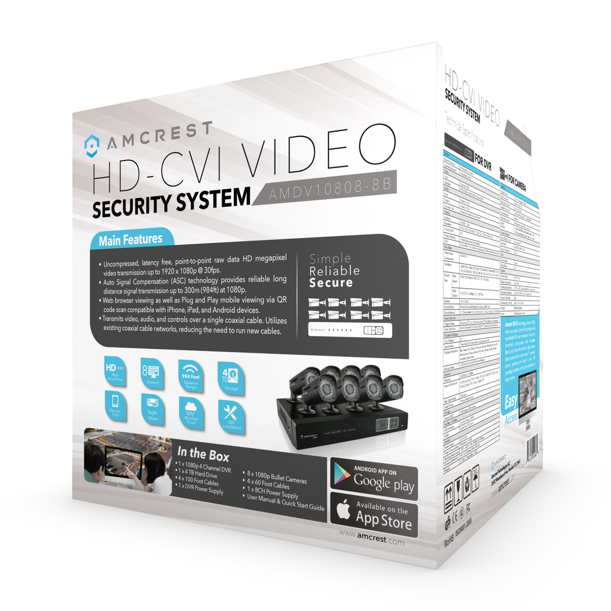 Amcrest ProHD 1080P 8CH Video Security System - Eight 2.1-Megapixel (1920TVL) Outdoor IP67 Bullet Cameras, 2TB HDD, Night Vision, Remote Smartphone Access, White Mid (AMDV10808M-8B-W)