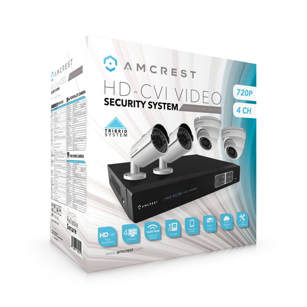 Amcrest ProHD 720P 4CH Video Security System - Four 1.0-Megapixel (1280TVL) Outdoor IP67 Bullet & Dome Cameras, 1TB HDD, Night Vision, Remote Smartphone Access, White Mid (AMDV7204M-2B2D-W)