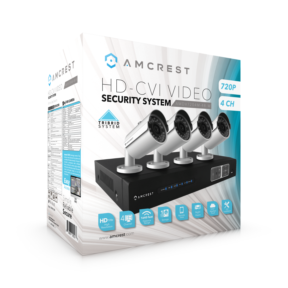 Amcrest ProHD 720P 4CH Video Security System - Four 1.0-Megapixel (1280TVL) Outdoor IP67 Bullet, 1TB HDD, Night Vision, Remote Smartphone Access, White Mid (AMDV7204-4B-W)