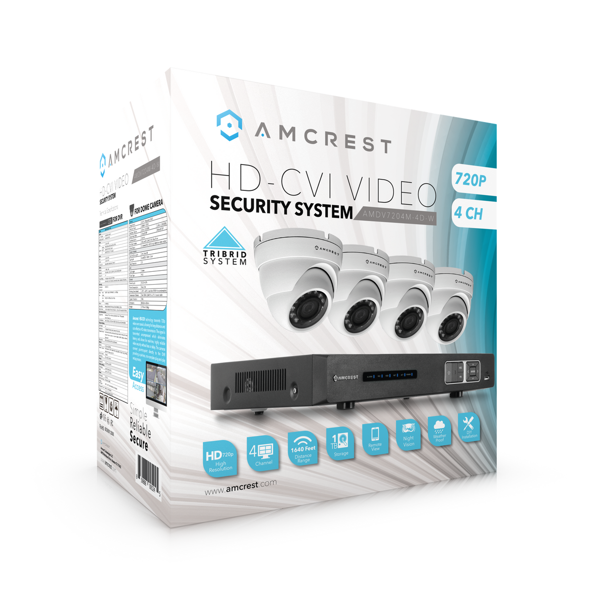 Amcrest ProHD 720P 4CH Video Security System - Four 1.0-Megapixel (1280TVL) Outdoor IP67 Dome 1TB HDD, Night Vision, Remote Smartphone Access, White Mid (AMDV7204-4D-W)