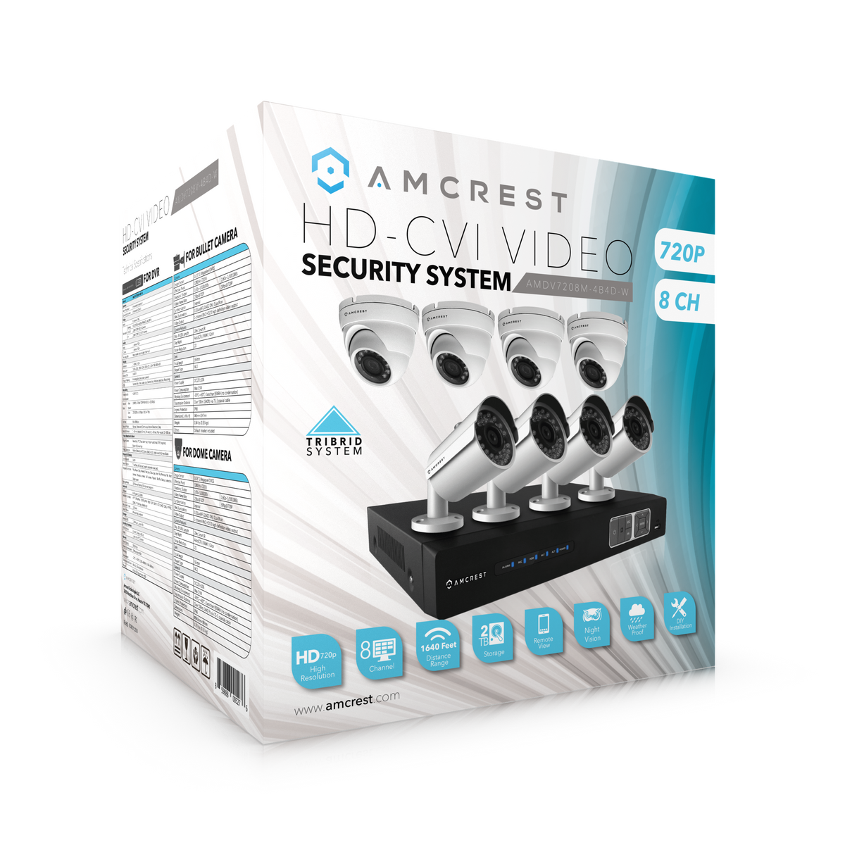 Amcrest ProHD 720P 8CH Video Security System - Eight 1.0-Megapixel (1280TVL) Outdoor IP67 Bullet & Dome Cameras, 2TB HDD, Night Vision, Remote Smartphone Access, White Mid (AMDV7208M-4B4D-W)